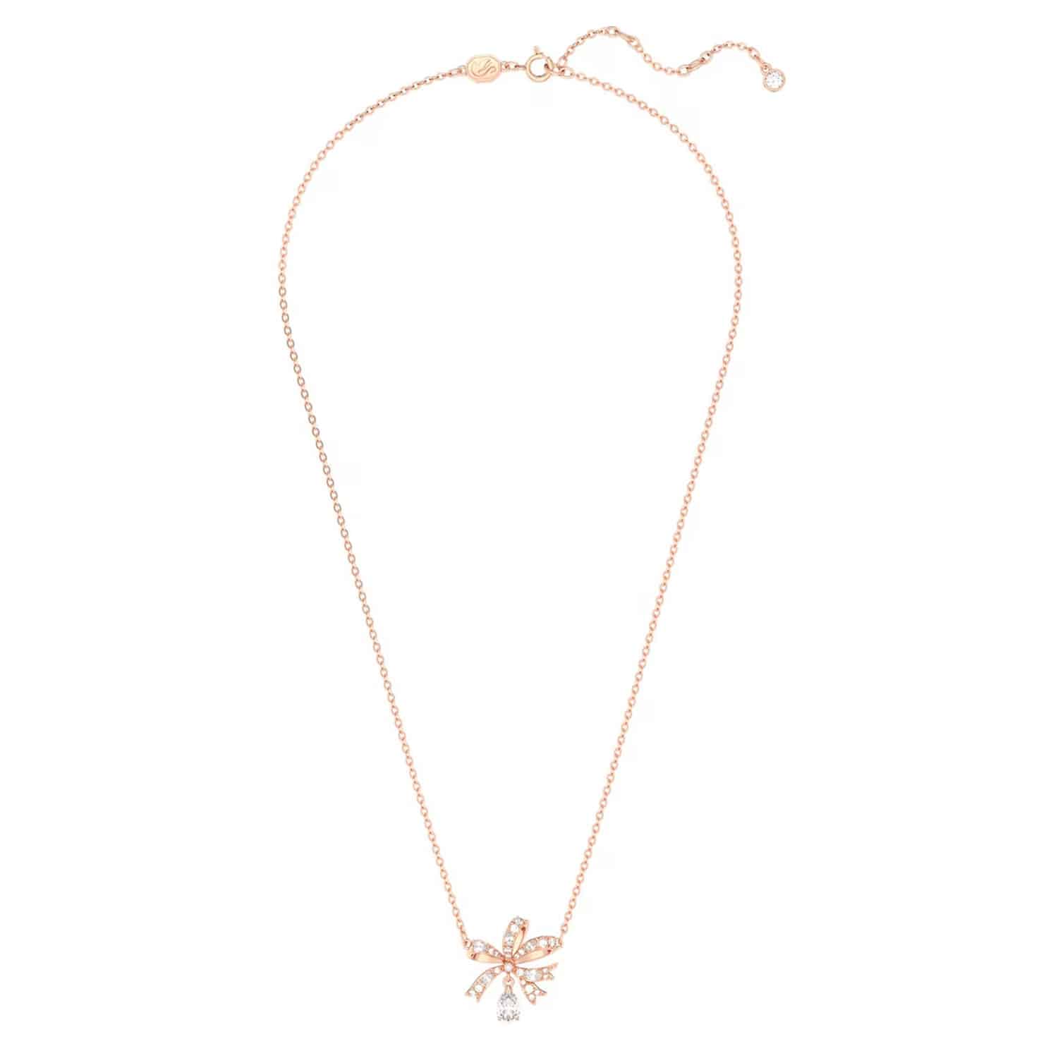Volta Rose Gold Plated Cubic Zirconia Bow Pendant - Image 3